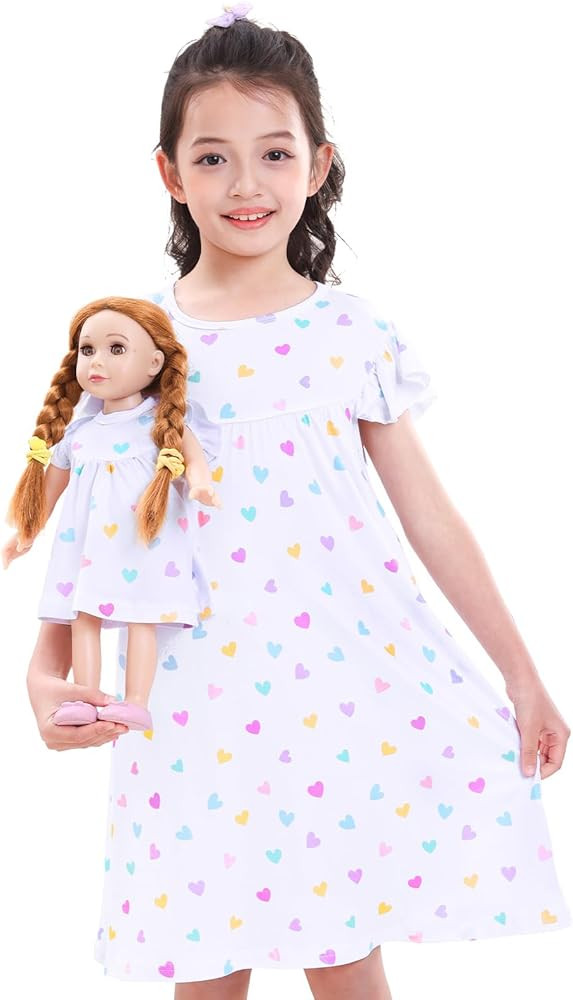ICOSY Matching Doll & Girls Nightgowns Clothes Girls Pajamas Sleepwear Outfit for Kids and Americ... | Amazon (US)