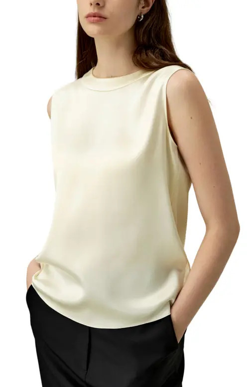 Lilysilk Sleeveless Round Neck Silk Top in Lily White at Nordstrom, Size Large | Nordstrom