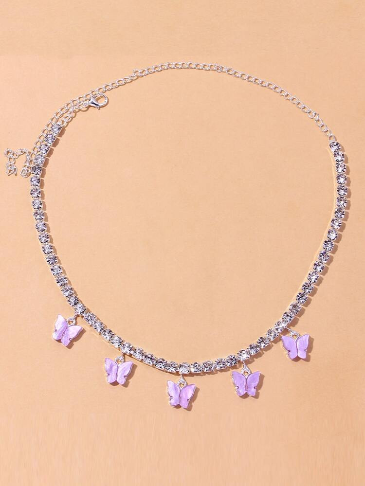 Butterfly Charm Rhinestone Decor Necklace | SHEIN