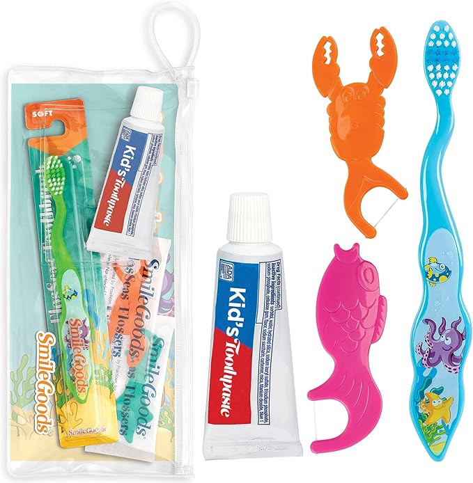 Practicon FlosSeas Child Dental Care Kit, Travel Size Bundle w/Assorted Color Toothbrush, Kids To... | Amazon (US)