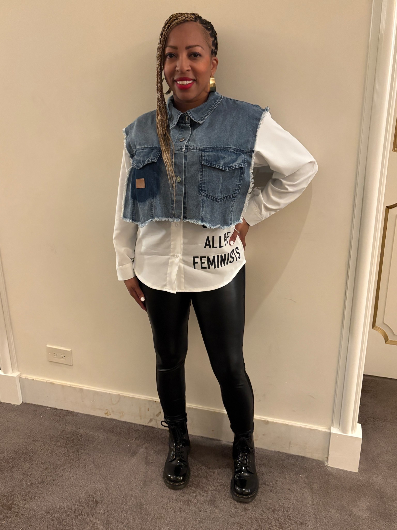 Color block denim and white button top with faux leather leggings


#LTKootd #LTKgrwm