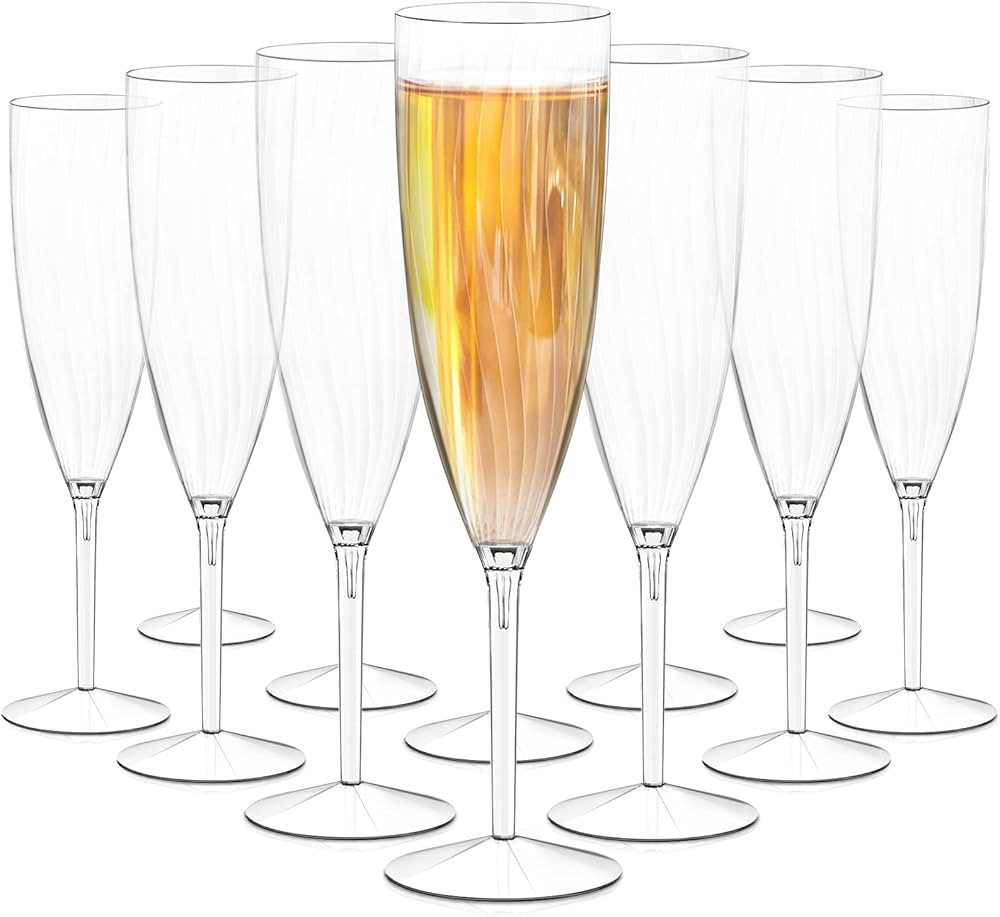 Plastic Champagne Flutes Disposable - 12 PCS Clear Wine Glasses, Reusable & BPA-Free - 6 ounce On... | Amazon (US)
