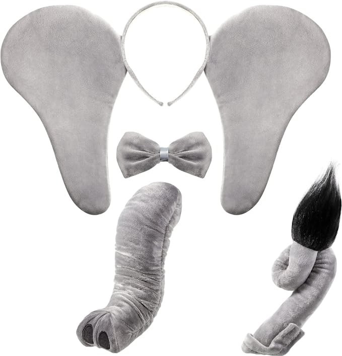 4 Pieces Kids Elephant Costume Accessories Set Grey Elephant Headband Elephant Ears Nose Tail and... | Amazon (US)