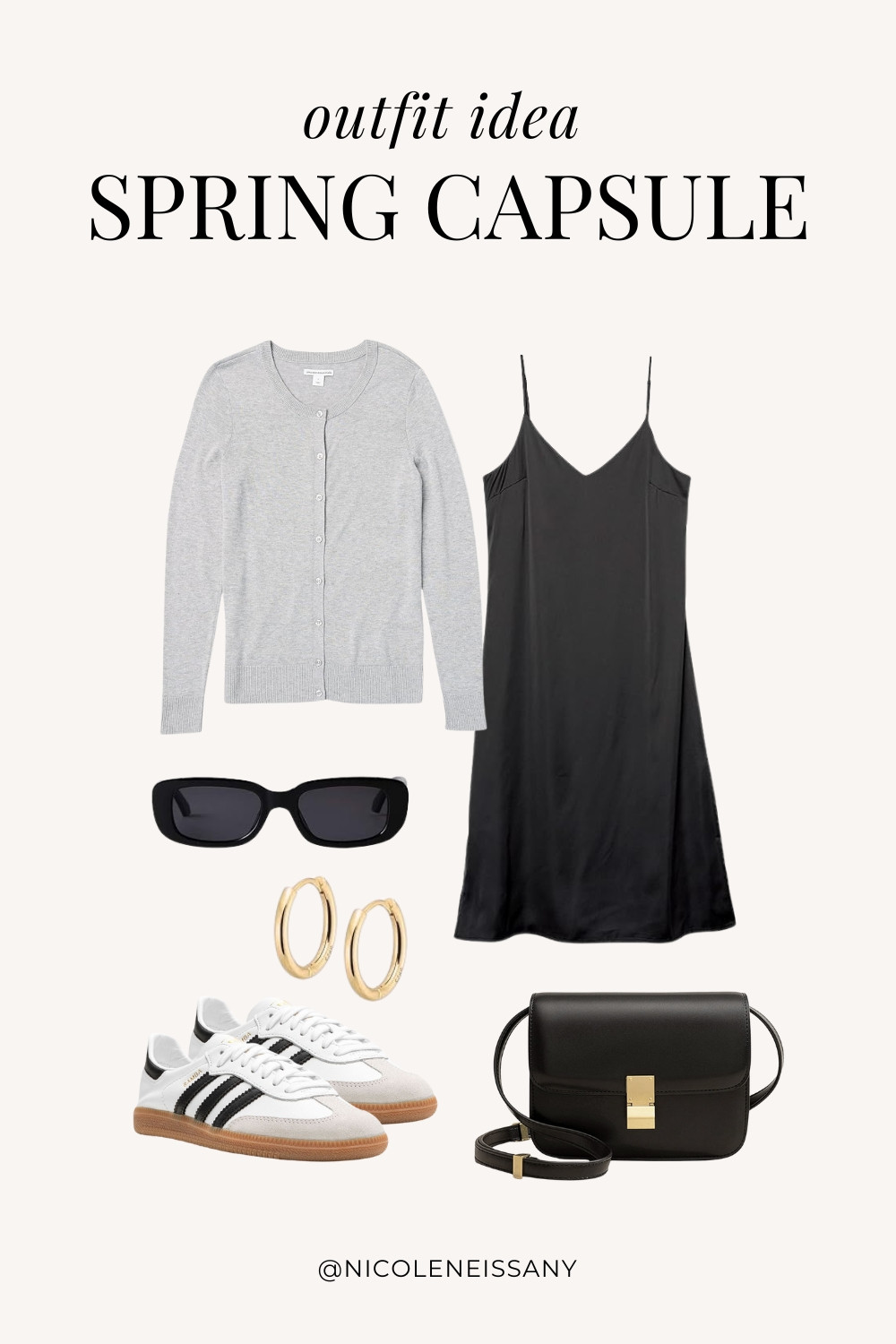 Spring outfit idea featuring my 2025 Spring Capsule Wardrobe staples | casual spring outfit, spring brunch outfit, spring date night outfit, spring date outfit, elevated casual spring outfit, spring work outfit, spring office outfit, casual spring outfit idea, spring outfits, spring shoes, 2025 spring trends, 2025 spring fashion trends, neutral capsule wardrobe, minimalist capsule wardrobe | cardigan, sweater cardigan, spring cardigan, spring outerwear, black satin dress, slip dress, spring dress, adidas samba sneakers, adidas samba decon sneakers, spring sneakers, spring shoe trends, gold hoop earrings

#LTKItBag 

 #LTKSeasonal #LTKSaleAlert #LTKPetite #LTKFindsUnder50 #LTKFindsUnder100 #LTKStyleTip #LTKWorkwear #LTKTravel #LTKShoeCrush