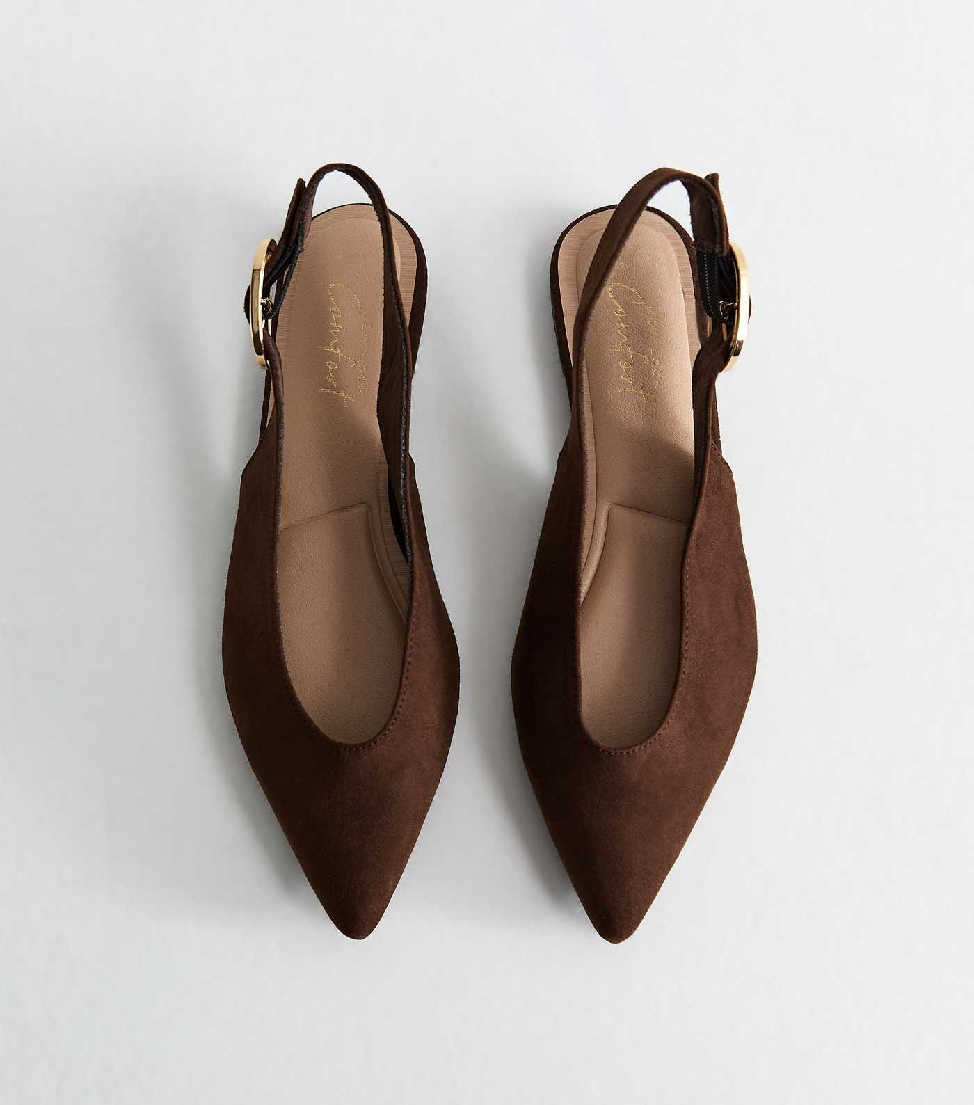 Dark Brown Faux Suede Buckle Pointed Slingback Pumps | New Look | New Look (UK)