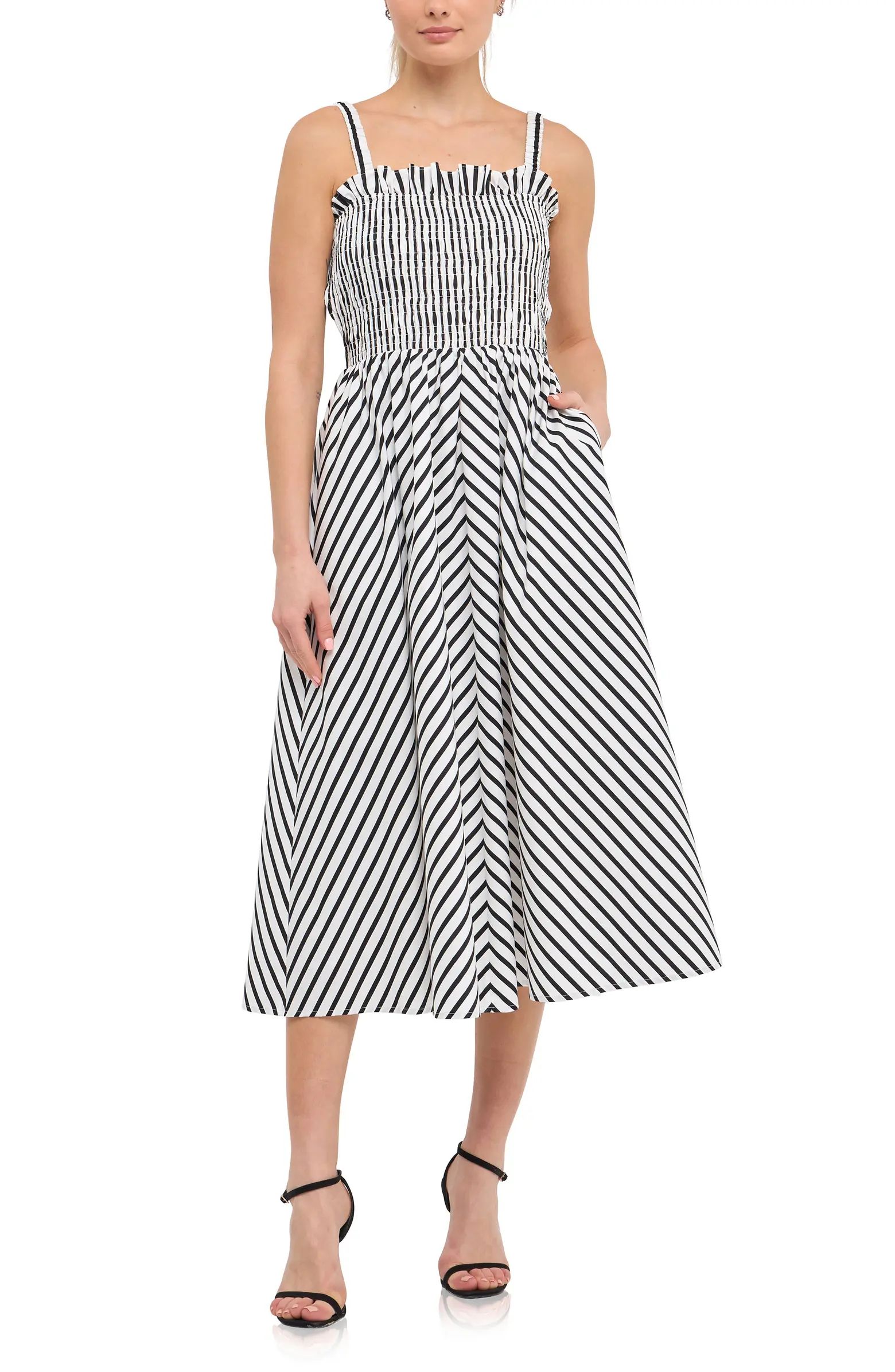 English Factory Stripe Smocked Midi Sundress | Nordstromrack | Nordstrom Rack