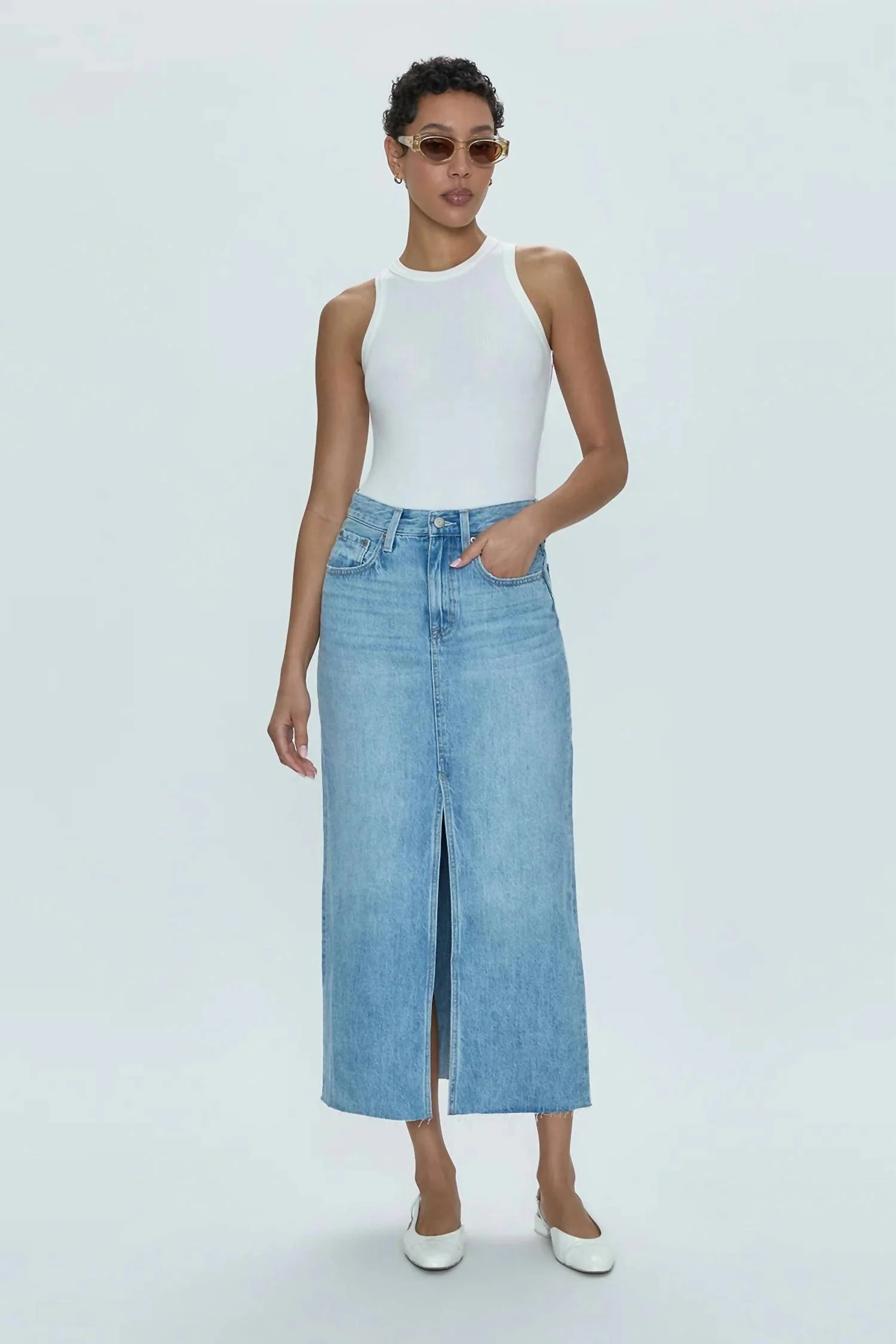 Alice Denim Midi Skirt In Brooklyn Wash | Shop Simon