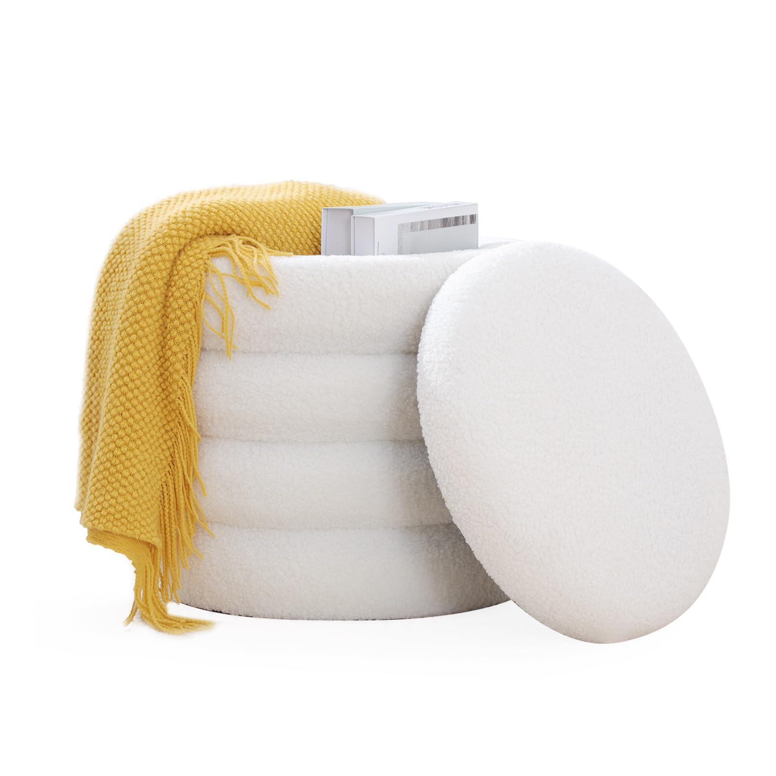 Small Ottoman Storage Sherpa Foot Rest for Couch Teddy Foot Stools Footrest Ottoman Round Foot St... | Amazon (US)