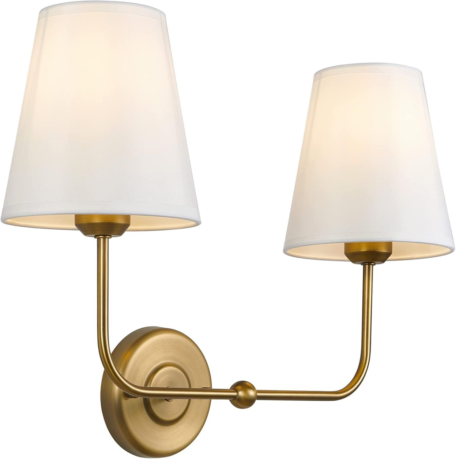 TERLEENART Double Light Wall Sconce with White Fabric Tapered Shades, 2-Light Antique Brass Sconc... | Amazon (US)