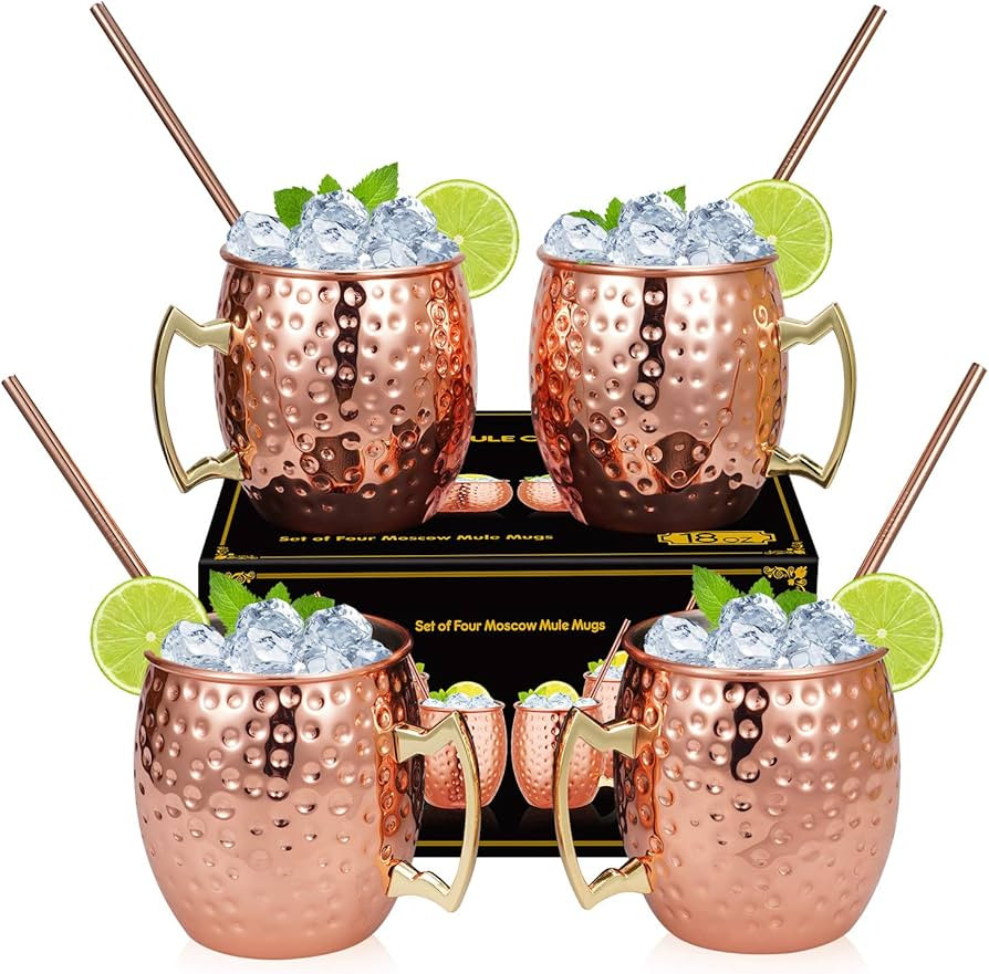 Widousy Moscow Mule Copper Mugs - Set of 4-HANDCRAFTED - Solid Copper Mugs 16 oz Gift Set with BO... | Amazon (US)