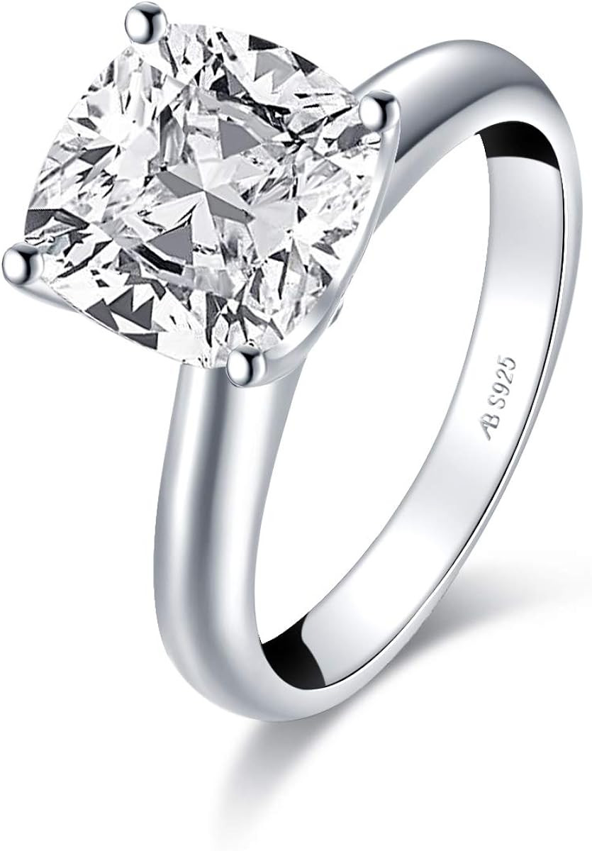 AINUOSHI 3 Carat Cushion/Round/Asscher/Princess Cut Cubic Zirconia CZ Sterling Silver 925 Solitai... | Amazon (US)