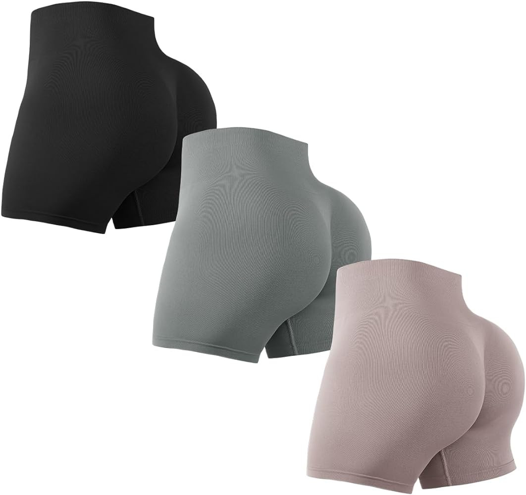 3 Piece Workout Shorts Womens Seamless High Waisted Scrunch Butt Athletic Gym Yoga Biker Shorts S... | Amazon (US)