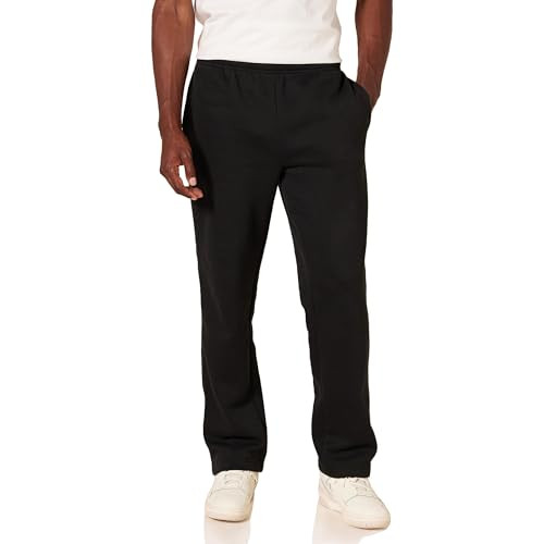 Amazon Essentials Men's Relaxed Straight Leg Fleece Open Bottom Sweatpant (Available in Big & Tall), Black, Large | Amazon (US)
