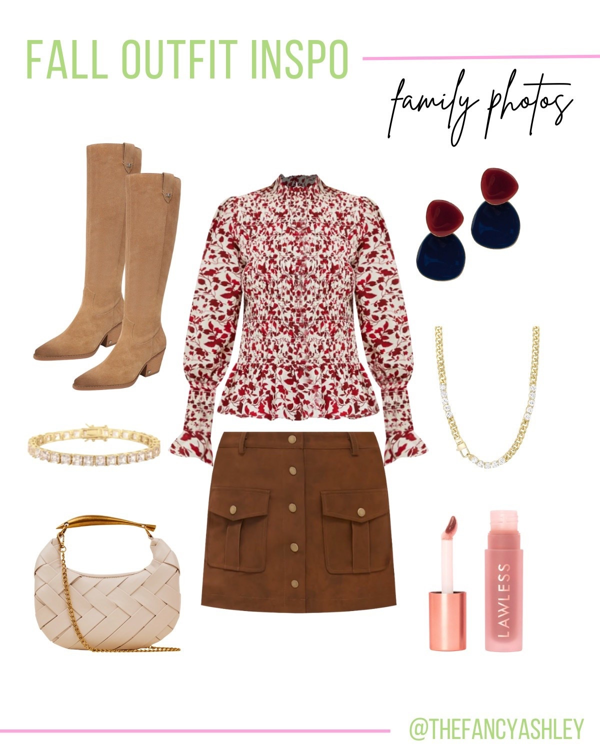 The perfect family photo fit! Obsessed with this floral smocked blouse paired with a brown mini skirt - it's so good. Styled it with fall staple knee-high boots and a few fall-worthy accessories for the complete look. This outfit is also perfection for date nights, happy hour, or cocktails with the girls!

#LTKFamily #LTKSeasonal #LTKStyleTip