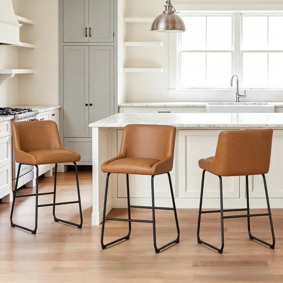 Better Homes & Gardens Farley Scoop Counter Height Stool, Camel Faux Leather | Walmart (US)