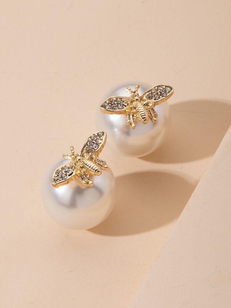 Faux Pearl Bee Stud Earrings | SHEIN