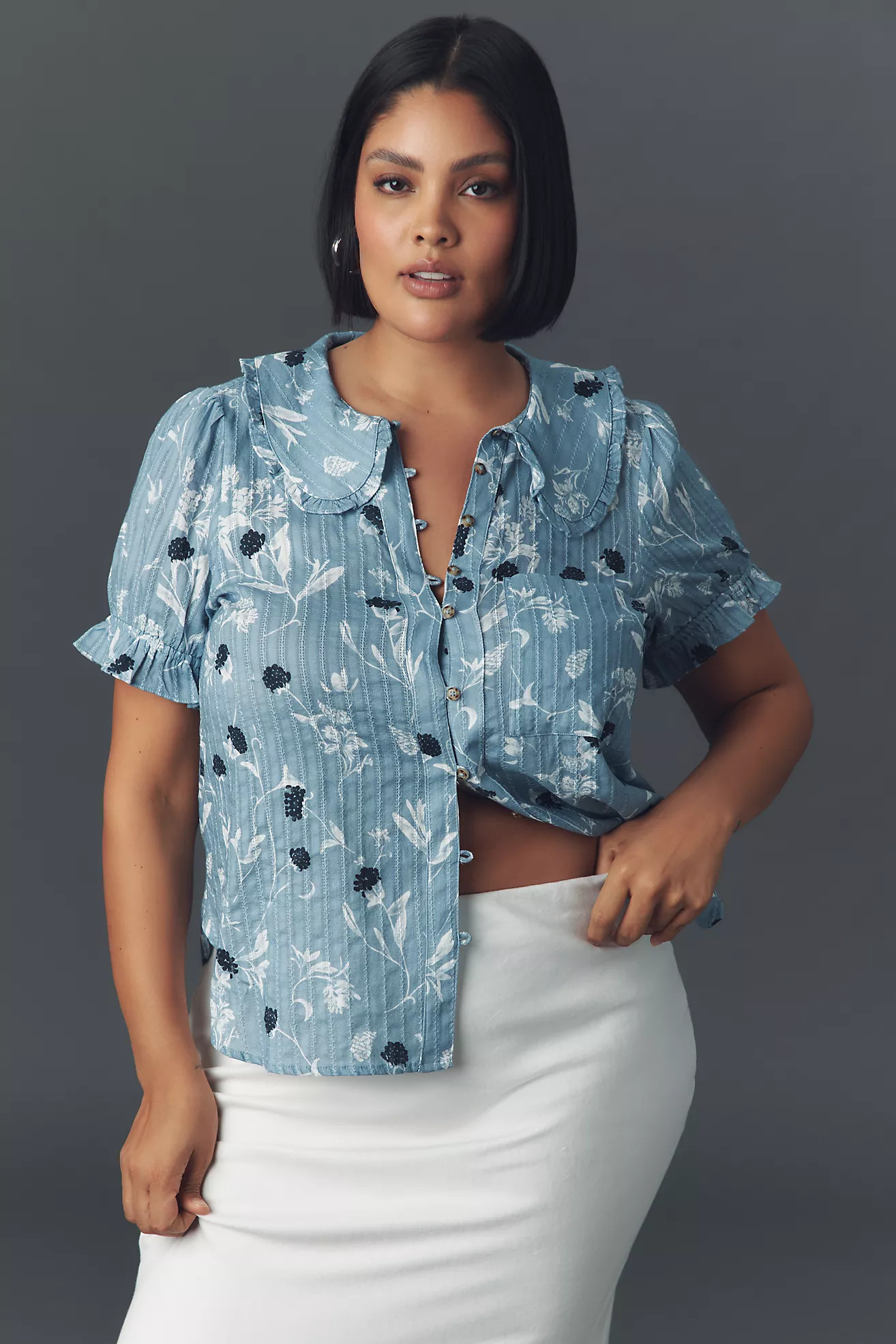 The Keira Collared Button-Front Blouse by Pilcro | Anthropologie (US)