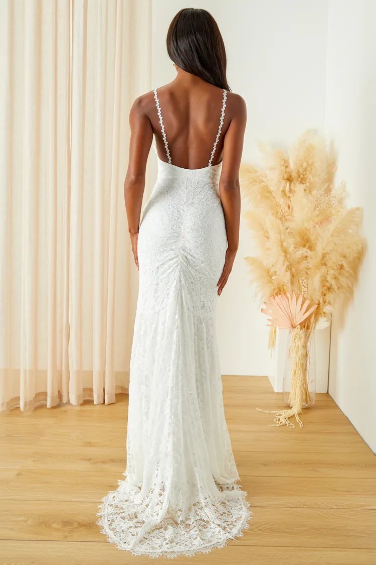 Blissful Ever After White Lace Ruched Sleeveless Maxi Dress | Lulus