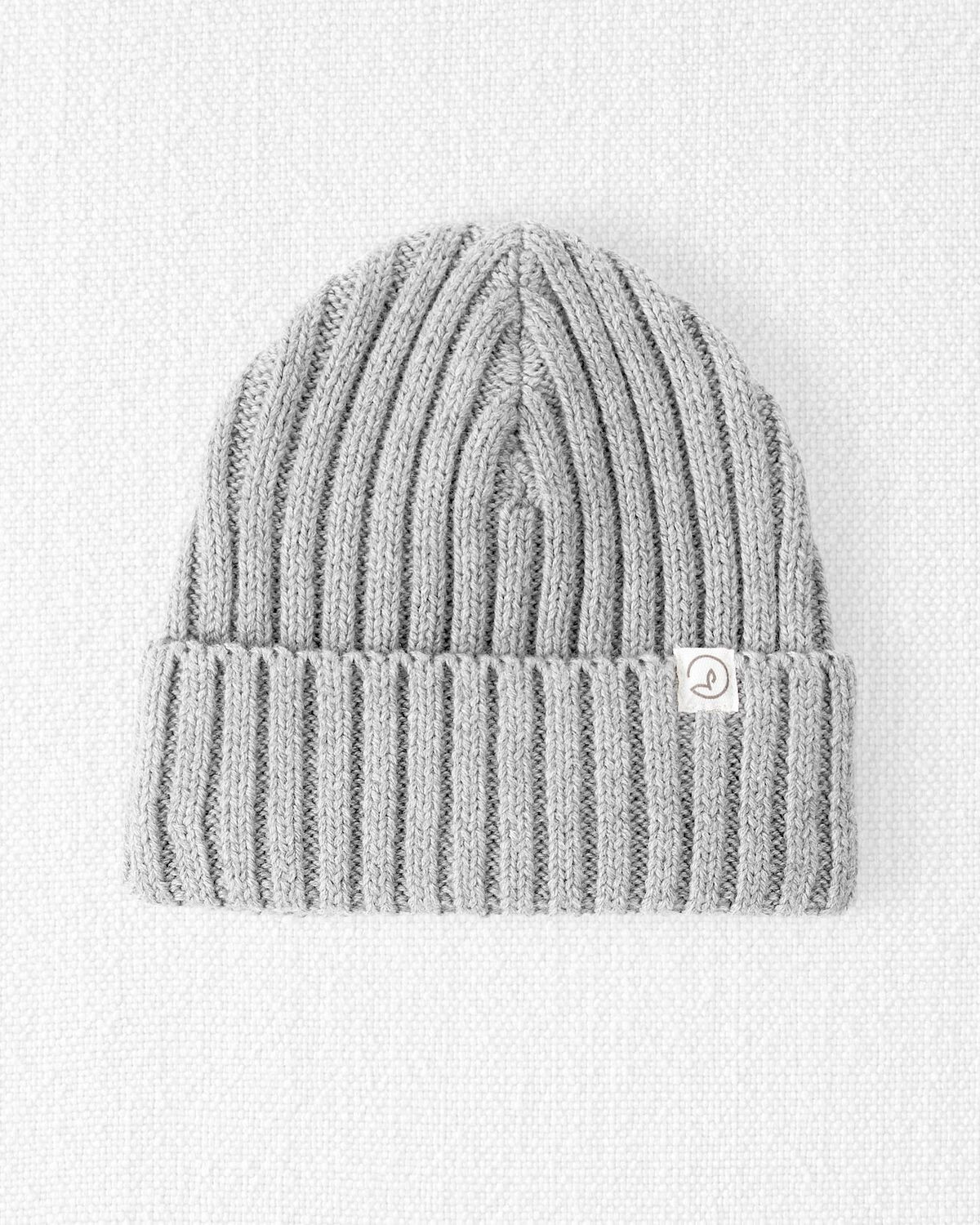 Grey Heather Baby Organic Cotton Ribbed Knit Beanie | carters.com | Carter's