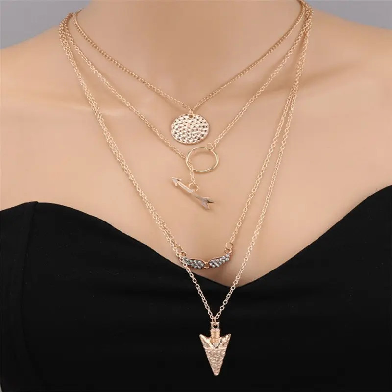 European and American Fashion Ladies Angel Wings Multi-Layer Necklace | Rosegal US