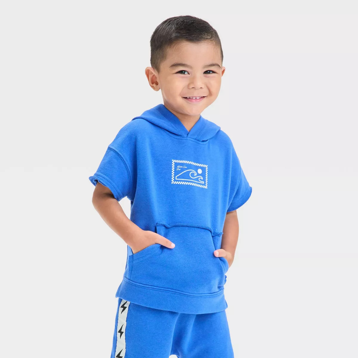 Grayson Mini Toddler Boys' Short Sleeve Wave French Terry Pullover and Shorts Set - Blue | Target