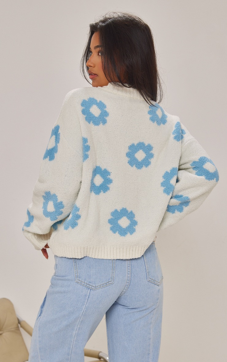 White Flower Print Towel Knit Jumper | PrettyLittleThing UK