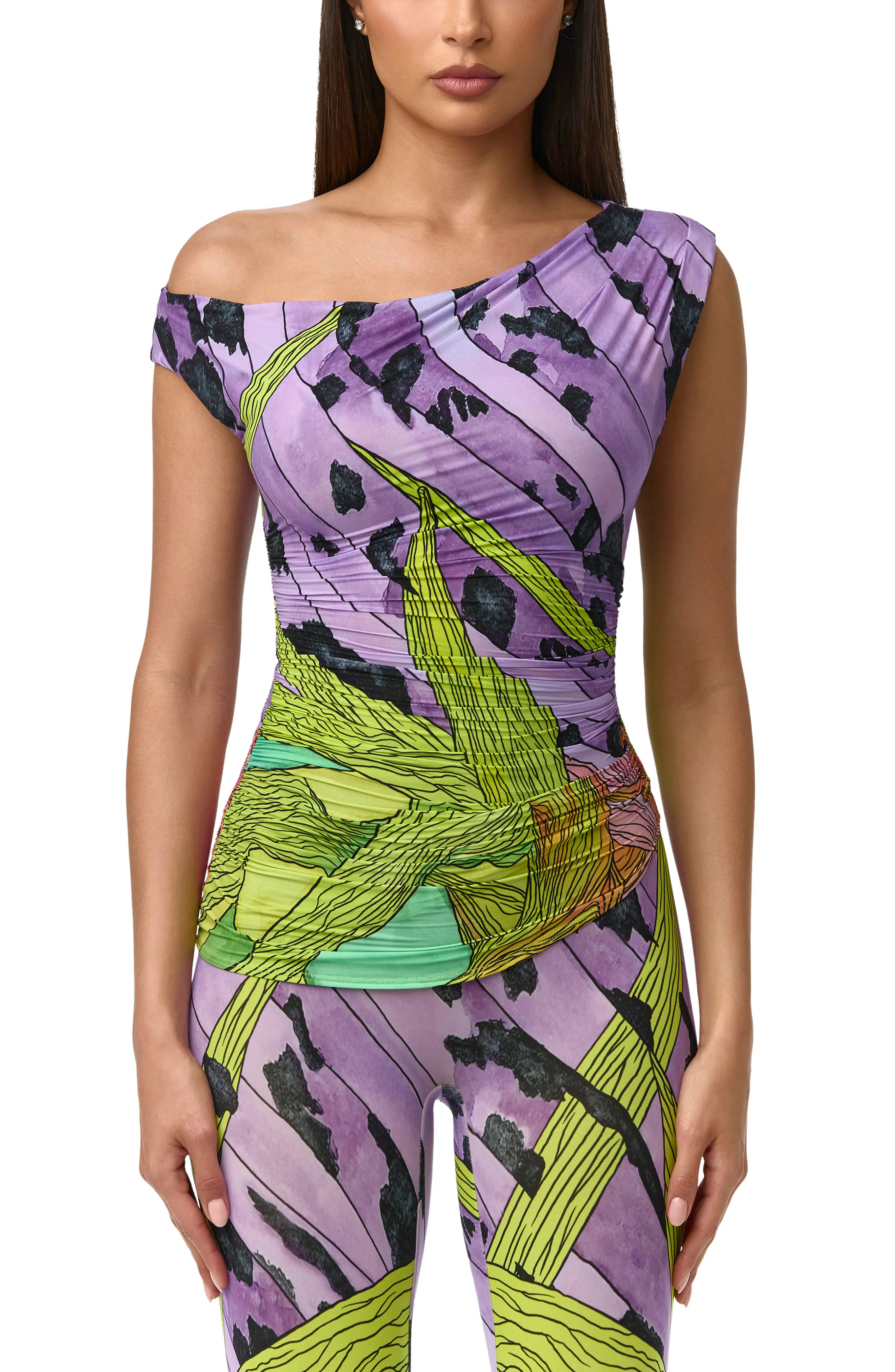 Naked Wardrobe Print Ruched One-Shoulder Top (Women) | Nordstrom | Nordstrom