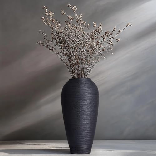 Rustic Ceramic Vase, 13.4" Black Farmhouse Tall Vase, Large Vintage Vases, Modern Terracotta Decor Vases for Home Decor, Living Room, Entryway, Table Centerpieces, Kitchen, Housewarming Gifts | Amazon (US)