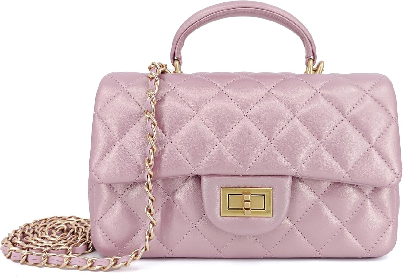 Small Quilted Crossbody Bags for Women, Genuine Leather Shoulder Bag w/Gold Chain Strap, Soft Min... | Amazon (US)