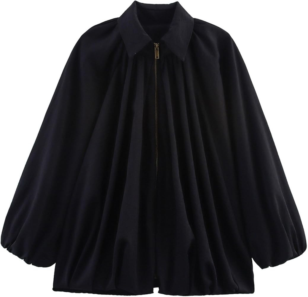 Xunger Women's Puffed Bomber Jacket Oversized Streetwear Casual Batwing Sleeve Lapel Collar Zip F... | Amazon (US)