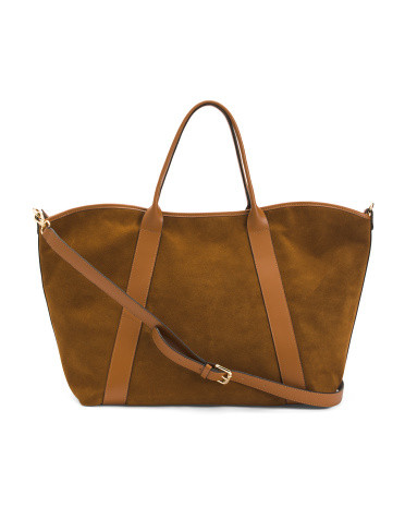 Made In Italy Suede Leather Trim Tote | TJ Maxx
