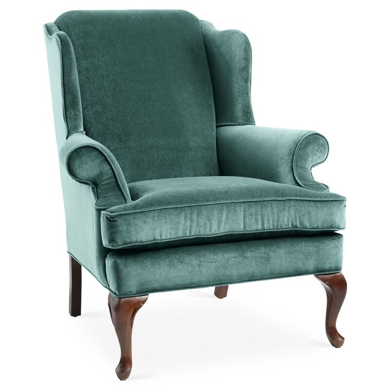 Alstead Wingback Chair, Jade Velvet | One Kings Lane