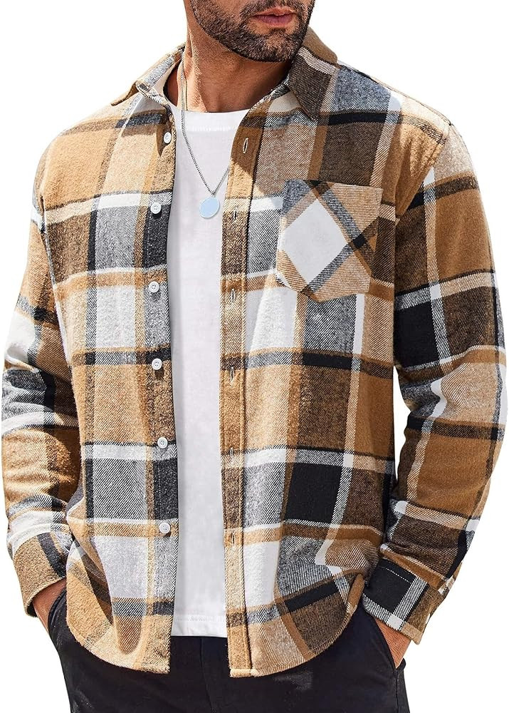 COOFANDY Mens Flannel Shirts Long Sleeve Lightweight Plaid Shirt Casual Button Down Shirts Jacket | Amazon (US)