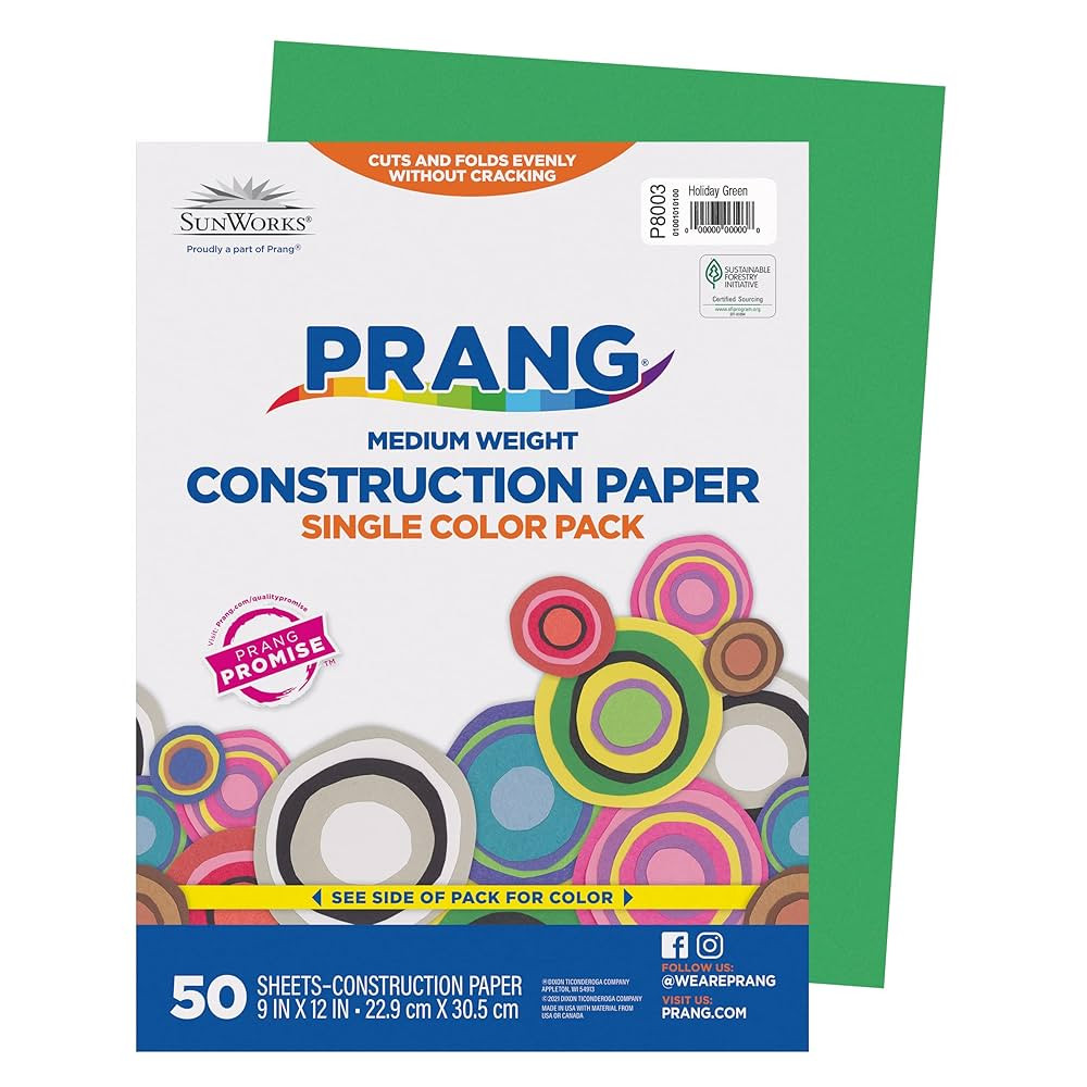 Prang (Formerly SunWorks) Construction Paper, Holiday Green, 9" x 12", 50 Sheets | Amazon (US)