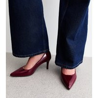 Women's Burgundy Patent Stiletto Heel Court Shoes Vegan New Look | New Look (UK)