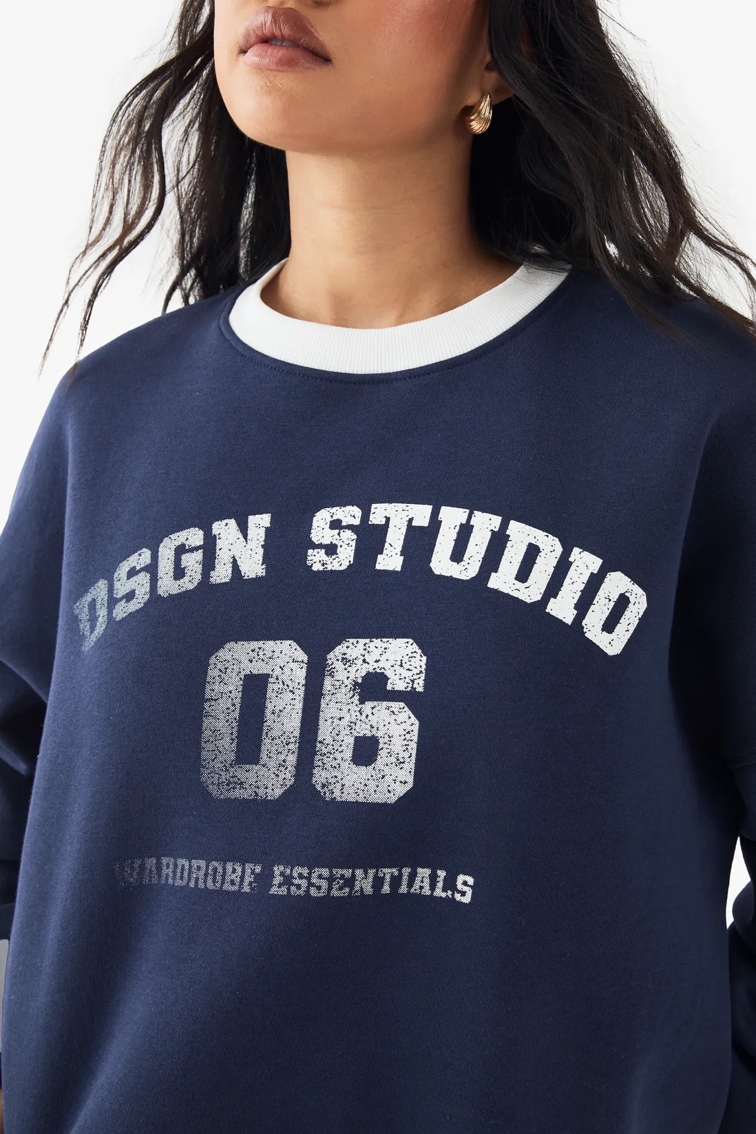 DSGN Studio 06 Printed Contrast Neckline Oversized Sweatshirt | Boohoo.com (UK & IE)