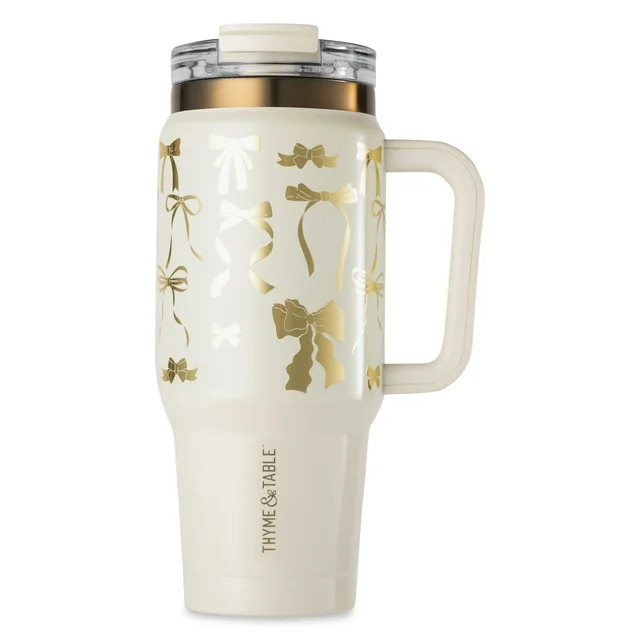 Thyme & Table 32oz Tumbler with Handle, Dual Straw Lid, Stainless Steel Double Wall Insulated, Cr... | Walmart (US)