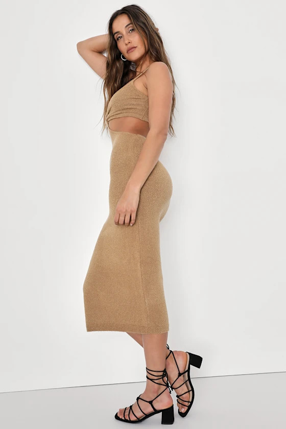 The Way I Feel Tan Cutout Midi Sweater Dress | Lulus (US)