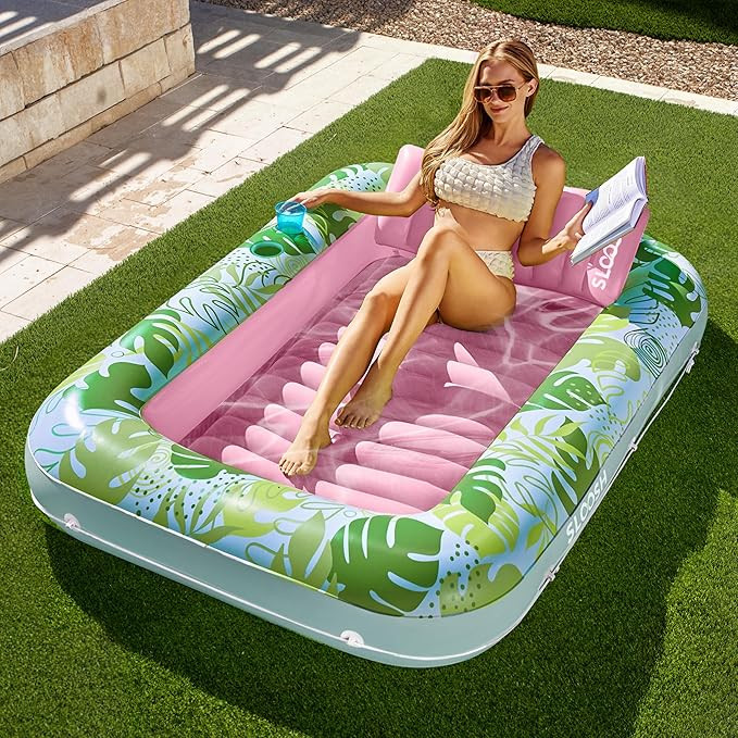 SLOOSH Inflatable Tanning Pool Lounger Float, 70" x 46" Pool Floats Adult with Pillow, 4 in 1 Sun... | Amazon (US)