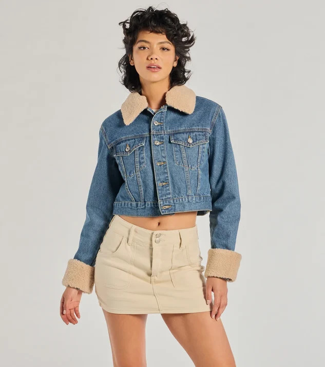 Trendy Faux Sherpa Trimmed Denim Trucker Jacket | Windsor Stores