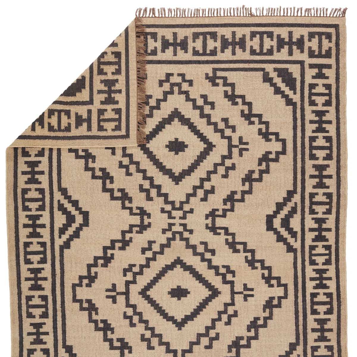 Louie Southwestern Handmade Flatweave Jute Light Beige/Black Area Rug | AllModern