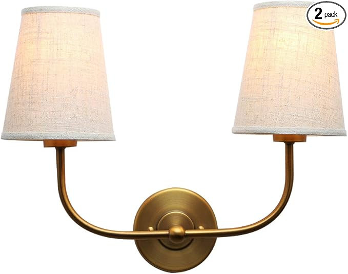 PERMO Vintage Double Sconce Antique 2-Lights with Flared Funnel Linen Beige Fabric Shade, Double ... | Amazon (US)