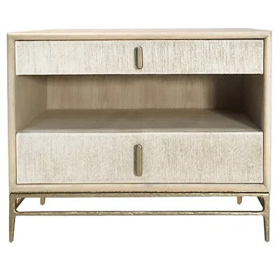 Irving Coastal Beach Whitewashed Oak Wood Wide Nightstand - 36 | Kathy Kuo Home
