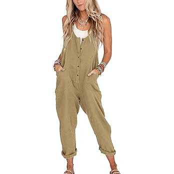 Yeokou Womens Overalls Linen Cotton Jumpsuits Loose Casual Jumpers with Pockets | Amazon (US)