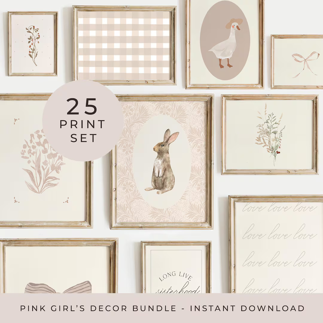 Dusty Rose Girls Nursery Gallery Wall Set of 25 Girls Poster Pink Girl Room Decor Vintage Girl Nu... | Etsy (US)