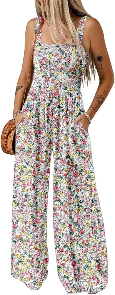 Dokotoo Women's Casual Loose Overalls Jumpsuits One Piece Sleeveless Printed Wide Leg Long Pant R... | Amazon (US)