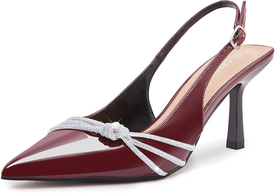 Slingback Heels for Women Pointed Closed Toe Kitten Heel Rhinestone Stiletto Pumps Shoes Work Off... | Amazon (US)
