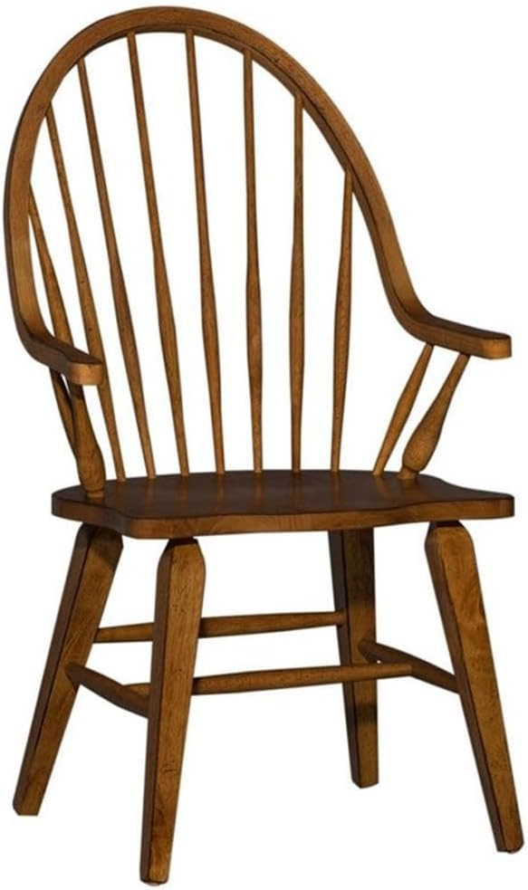 Pemberly Row Ridge Windsor Back Arm Chair, 40.75 in H, Rubberwood and Oak Veneer, Rustic Oak Finish, Splayed Tapered Legs, Shaped Seat, Traditional Style Dining Room Chair | Amazon (US)
