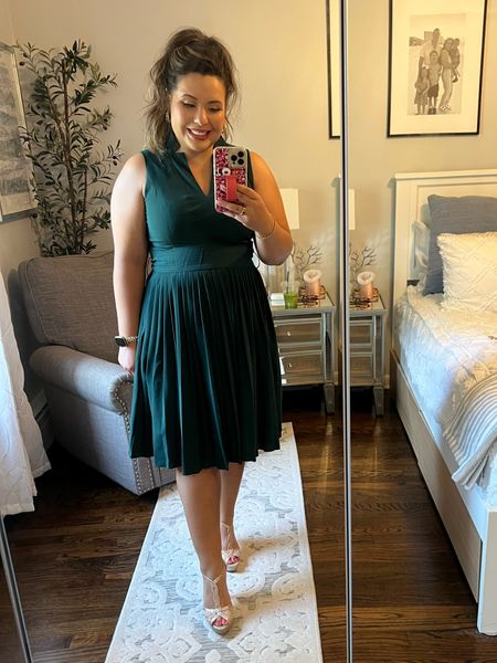 Super flattering Amazon dress! I’m a size medium and a 36c bust so if your chest is a lot larger you may have to size up because the top is structured and doesn’t stretch. I love the pleats they are so flattering! I’m 5’2 and it hits right at my knee and a very nice quality dress! 

#LTKunder50 #LTKwedding #LTKFind