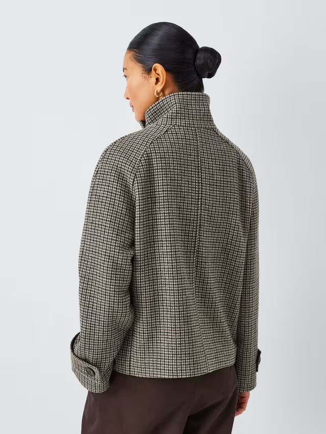 John Lewis Funnel Neck Short Check Print Wool Jacket | John Lewis (UK)